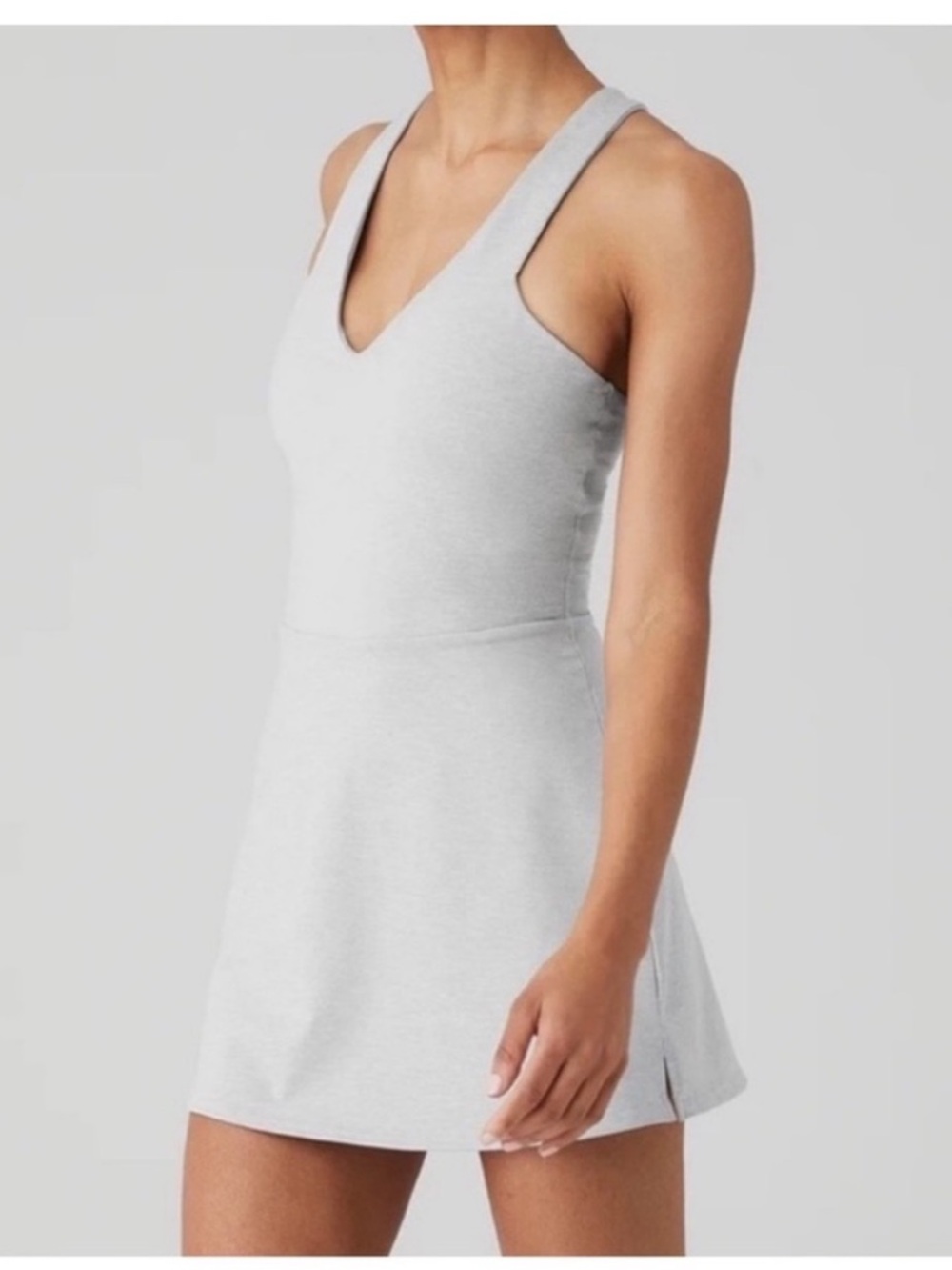 ALO Yoga Airbrush Real Gray Mini Dress V-Neck Tennis Style Shorts Size M
